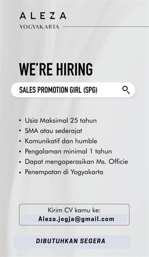 Lowongan Kerja Sales Promotion Girl Di Aleza Jogja Lokerjogja Id