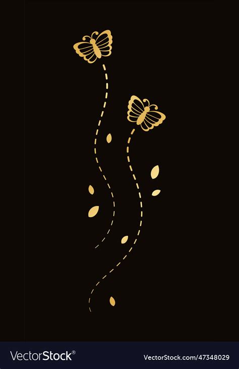 Golden Flying Butterfly With Dotted Line Route Vector Image