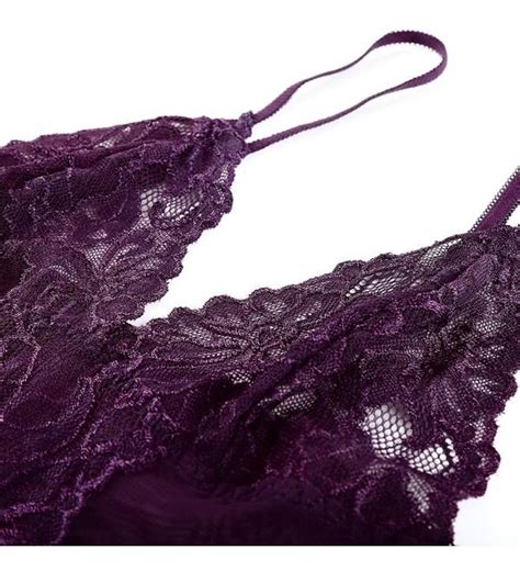 Sexy Women Lingerie Robe Lace Nightwear Babydoll Sets Of 3 Purple CJ188ULZ0EW