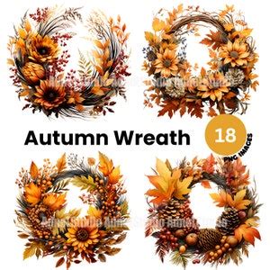 Autumn Wreath Clipart Cozy Fall Wreath Clipart, Watercolor Fall Thanksgiving Clipart, Autumn ...