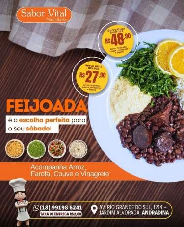 Sábado é dia de feijoada da Sabor Vital Hojemais de Andradina SP