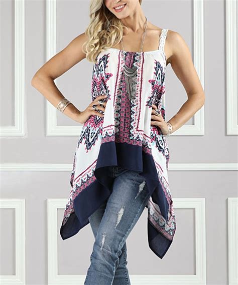 This Suzanne Betro Navy Pink Geometric Sidetail Tank Plus Too By