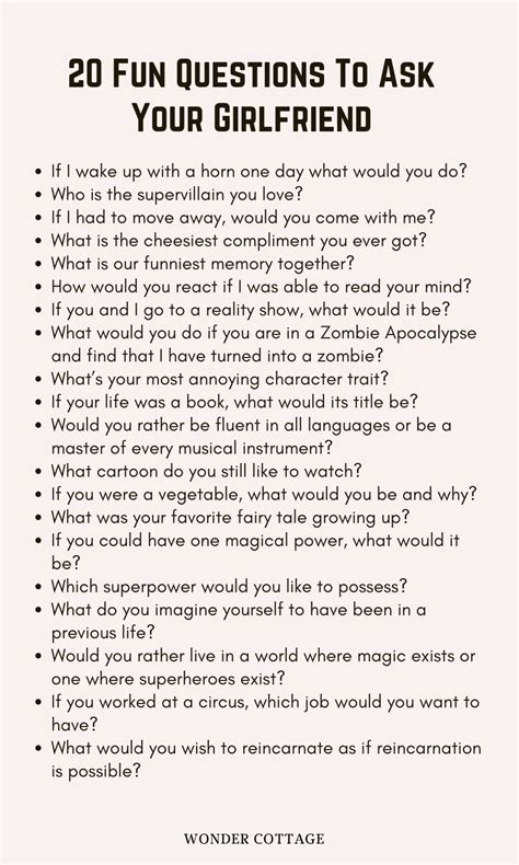 245 Questions To Ask Your Girlfriend Wonder Cottage Fun Questions