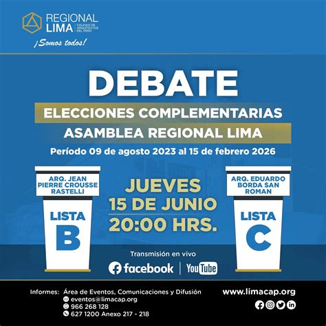 📌 Este jueves 15 | Debate de Candidatos - Asamblea Regional Lima 2023