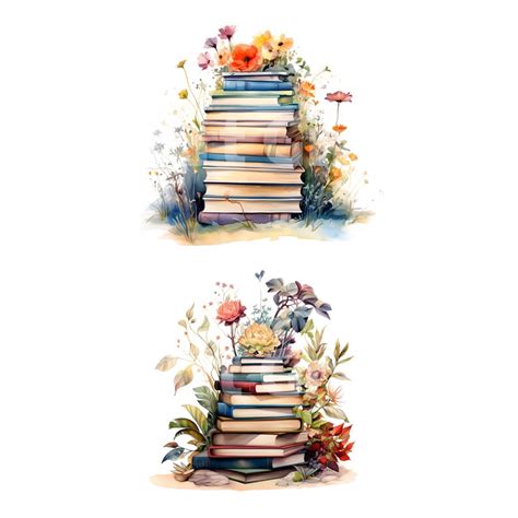 Floral Books Clipart Reading Clipart Watercolor Bookworm Clipart