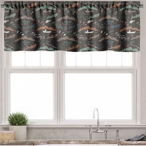 Ambesonne Fishing Theme Window Valance Fishes And Fishermans X