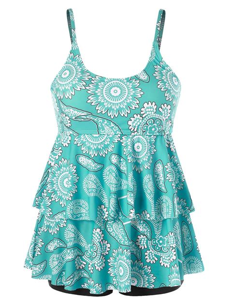 Yolossia Plus Size Womens Tankini Bikini Set Beachwear Bathing Costume Flowy Swimsuit Swimwear