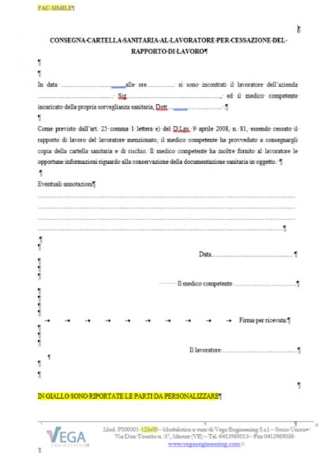 Modulistica Per La Sorveglianza Sanitaria E Denunce Vega Engineering