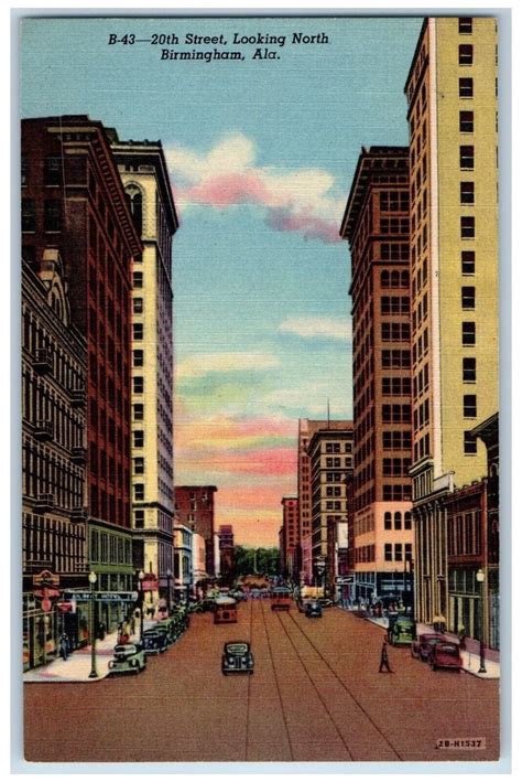 Birmingham Alabama Postcard Street Looking North Exterior C1940 Vintage