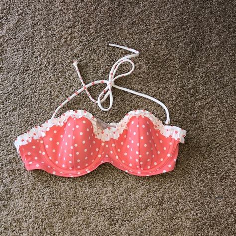 Pink Victoria S Secret Swim Euc Coralpink White Polka Dot Ruffle Bikini Top Poshmark