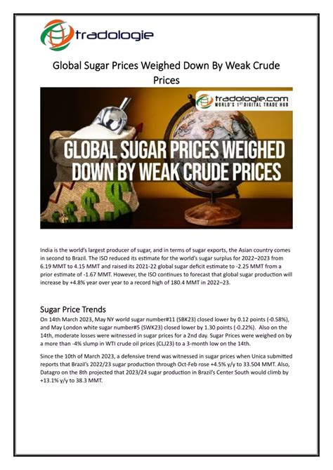 Ppt Global Sugar Prices Weighed Down By Weak Crude Prices Powerpoint