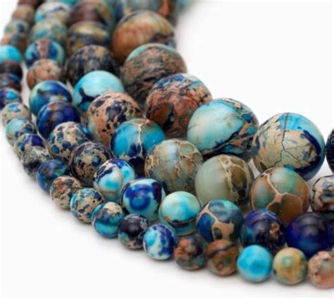 Blue Imperial Jasper Beads Strand Round Stone Jewelry Making Mm Mm