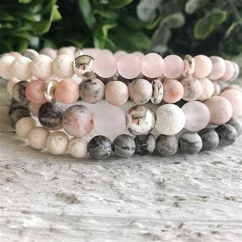 Pink Zebra Jasper And Rose Gold Gemstone Beaded Bracelet Rose Etsy