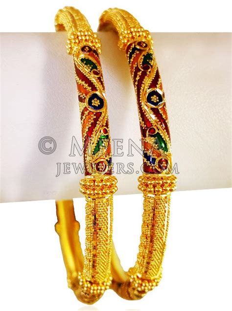 22kt Gold Meena Bangles 2pc Bago22640 22kt Gold Bangles 2pc Is