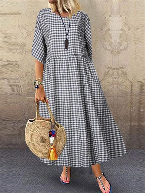 Zanzea Women Plaid Check Summer Dress 2022 Female Casual Cotton Linen