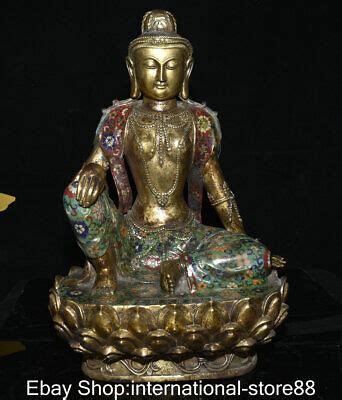 Old China Cloisonn Enamel Copper Guanyin Kwan Yin Goddess Flower