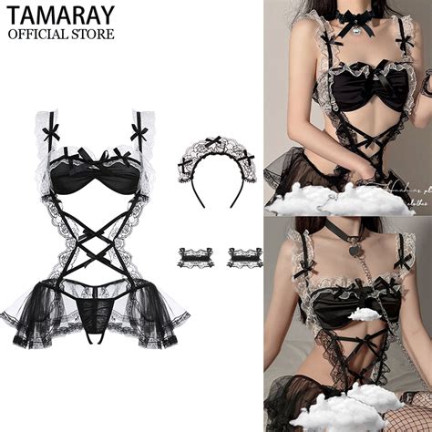 Sexy Lingerie Lace Seduction Maidservant Dress Hollow Out Cosplay Dress Temptation Uniform Set