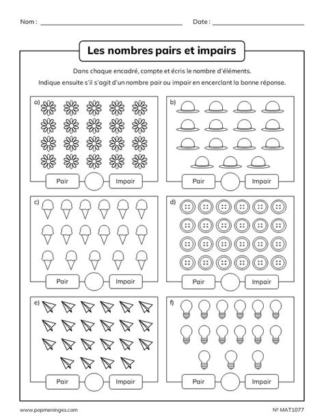 Les nombres pairs et impairs Objets à compter en 2024 Maths de base