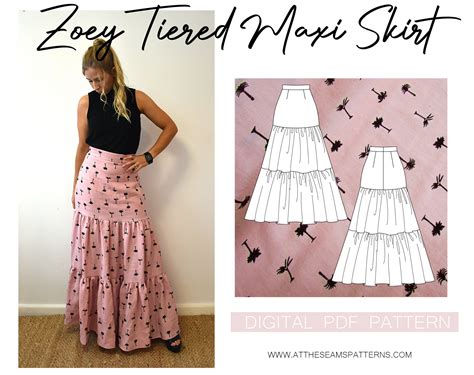 Sewing Pattern Zoey Tiered Maxi Full Length Skirt Digital Etsy