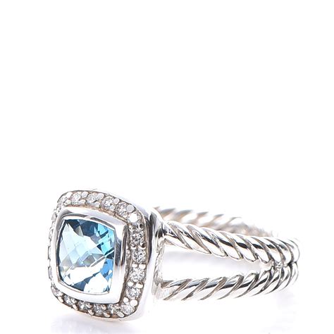 David Yurman Sterling Silver Diamond Blue Topaz Mm Petite Albion Ring