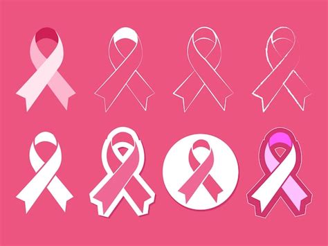 Premium Vector Set Of Pink Ribbon Breast Cancer Awareness Symbol