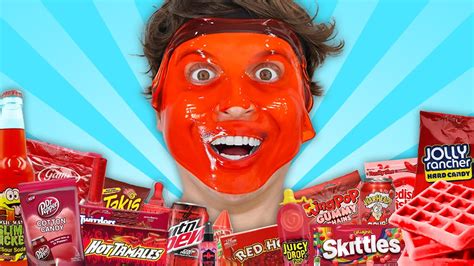 RED FOODS vs Face Mask CHALLENGE! - YouTube