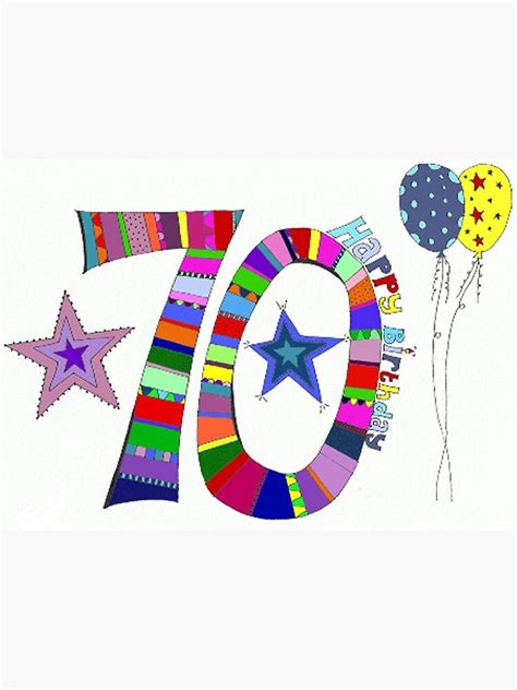 70th Happy Birthday Colorful Balloons Doodle Art Greeting Card For