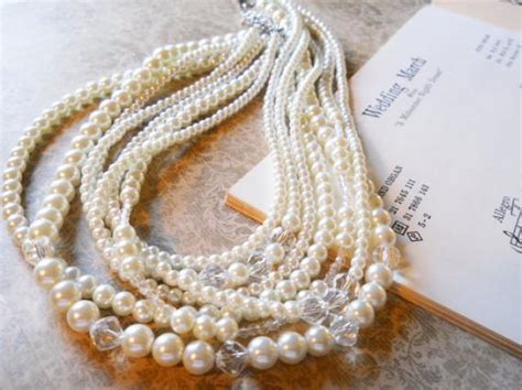 Chunky Pearl Necklace Ivory Layered Pearl Crystal Wedding Necklace