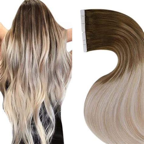 Laavoo Tape In Hair Extensions Human Hair Ombre Light Brown To Ash Blonde Mix