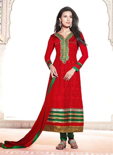 Paradise Red Georgette Designer Churidar Suit