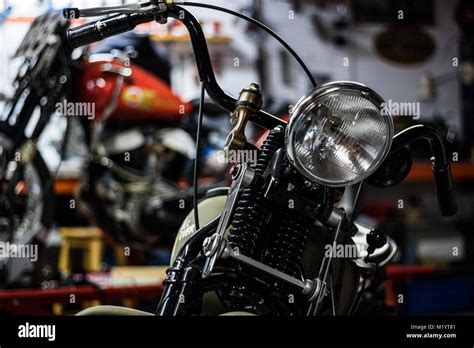 Inside A Motorcycle Garage That Builds Vintage Harleys Stock Photo Alamy