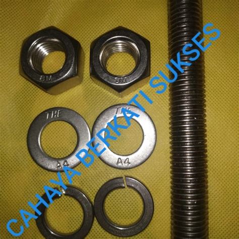 Jual JUAL STUD BOLT DAN 2 HEX NUT DAN 2 WASHER SIZE M14 X 75 MM SS316