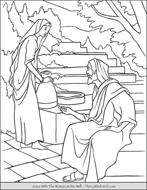 Jesus With the Woman at the Well Coloring Page - TheCatholicKid.com