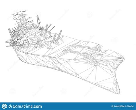 Buque De Guerra Poligonal De Wireframe Con Los Armas 3d Ilustraci N Del