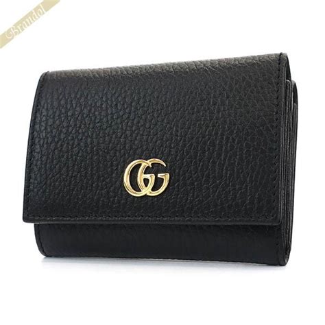 グッチ 三つ折り財布 Gucci 財布 レディース プチ マーモント レザー ブラック 474746 Cao0g 1000 Gu