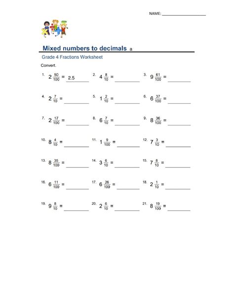 Decimal To Mixed Fraction Worksheet Decimal Worksheets