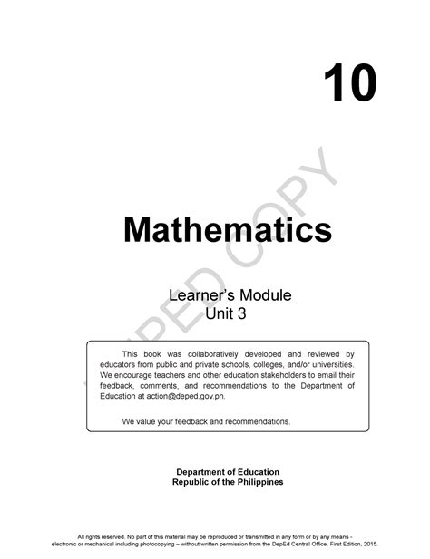 Math10 Q3 Module DEPED COPY 10 Mathematics Department Of Education