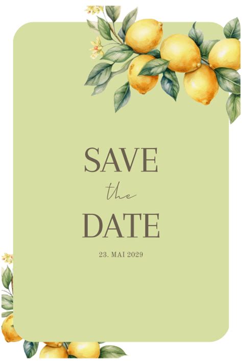 Trendige Save The Date Karte Mit Zitronen Motiv