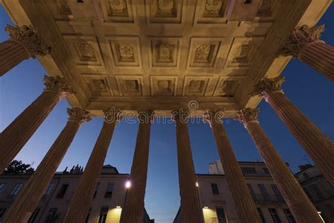 View from Maison Carree by Night, Raman Temple in Nimes Stock Image ...