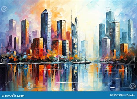 Abstract Oil Painting of Skyscrapers Stock Illustration - Illustration ...