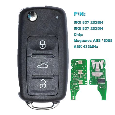 For VW MQB 3 Button Remote Key 433mhz With Megamos AES ID88 Chip