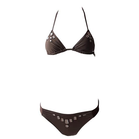 DIOR GALLIANO Vintage Y K Brown Gem Bikini Pc Swim Bathing Suit For Sale At StDibs