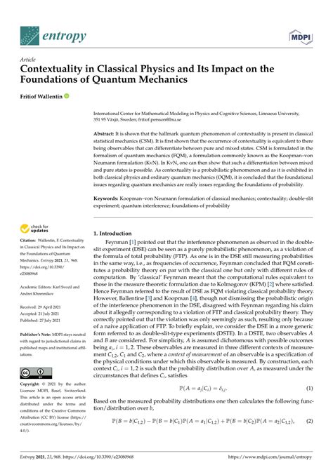 (PDF) Contextuality in Classical Physics and Its Impact on the ...