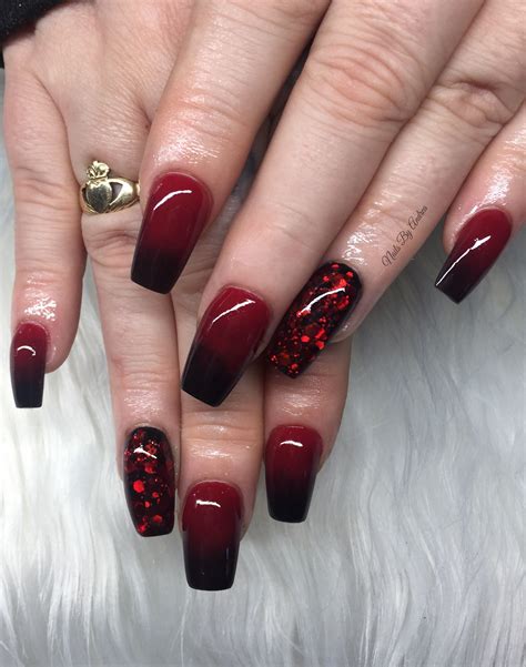 Black And Red Ombr With Glitter Red Ombre Nails Red Sparkle Nails