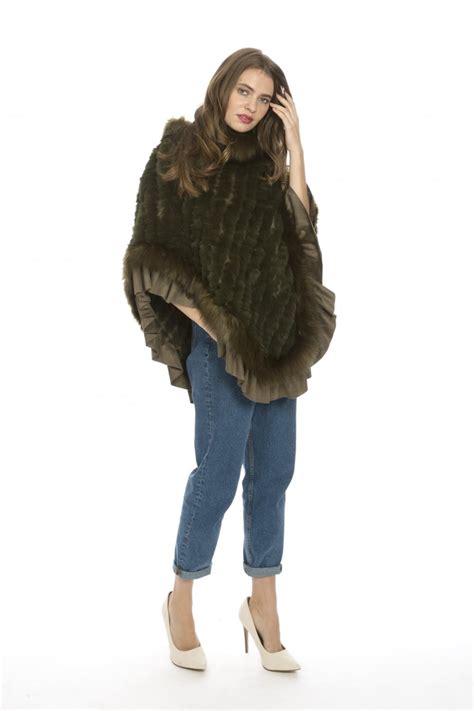 Green Faux Fur Knitted Faux Suede Poncho Jayley