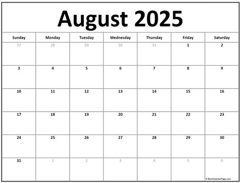 Blank Calendar Template August John B Mills