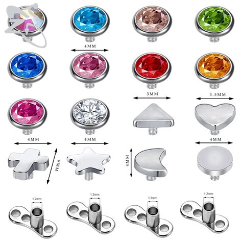 ZS 9 29Pcs Lot Micro Dermal Piercing Set 316L Stainless Steel CZ