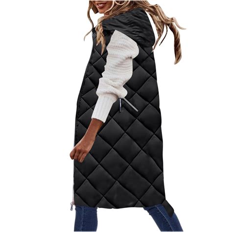 Hvyesh 2024 Winter Puffer Coats Womens Hooded Long Down Vest Full Zip