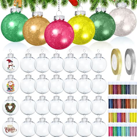 Barydat 48 Pcs Diy Clear Plastic Christmas Ornaments Fillable Ornament Balls With 24