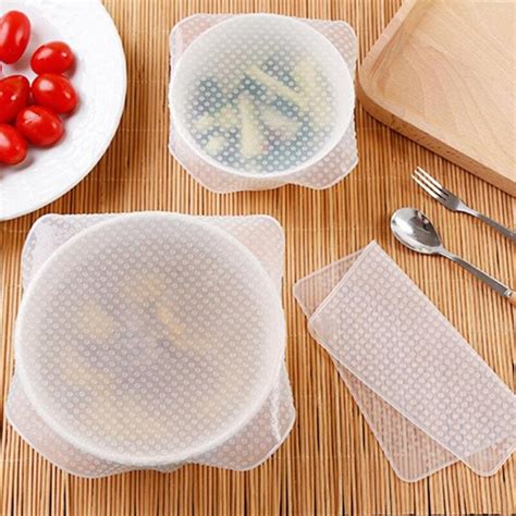 4pcs Multifunctional Food Grade Silicone Food Wrap Reusable Fresh ...